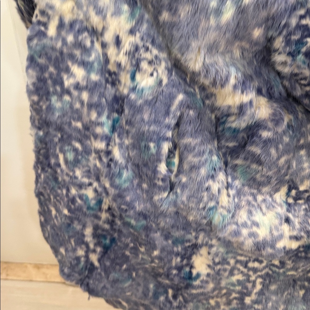 Women's Blue Real Rabbit Fur Coat - Picture 6 of 14